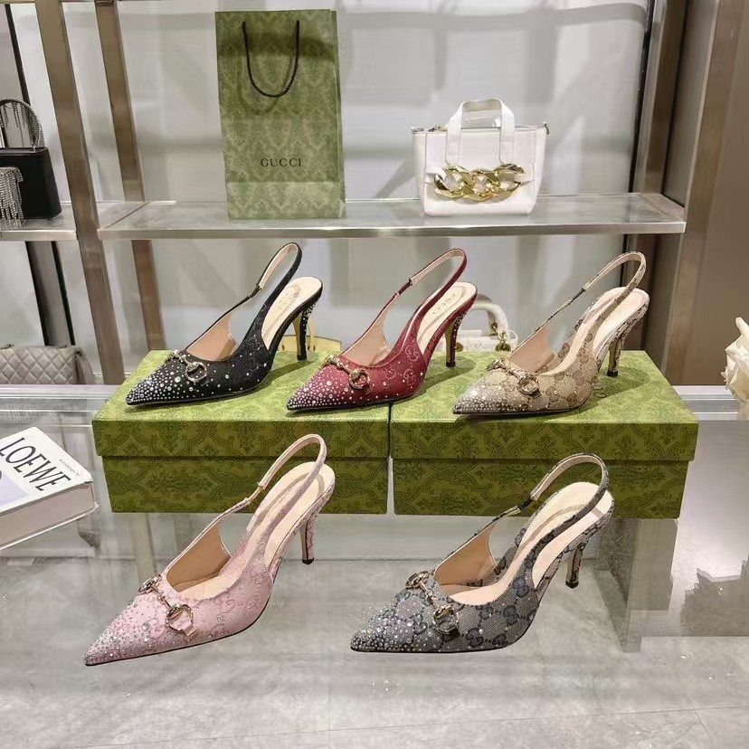 Gucci Horse bit fastener multi-faceted crystal sandals high heels