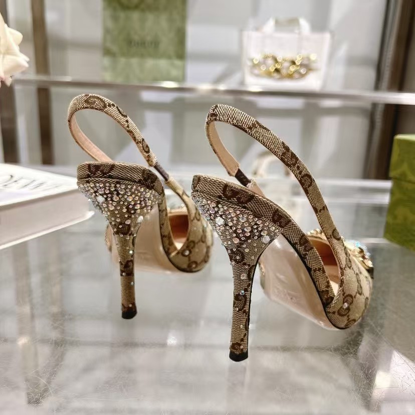 Gucci Horse bit fastener multi-faceted crystal sandals high heels