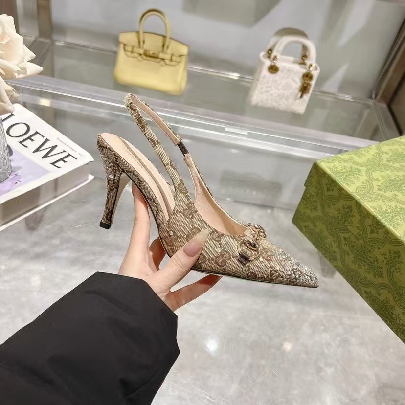 Gucci Horse bit fastener multi-faceted crystal sandals high heels