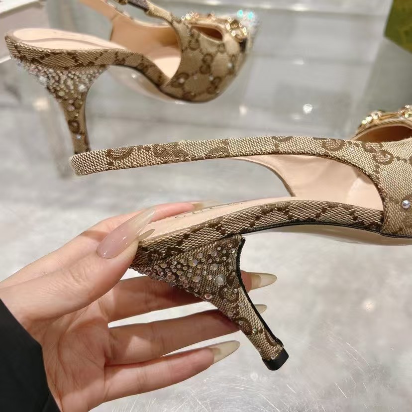 Gucci Horse bit fastener multi-faceted crystal sandals high heels