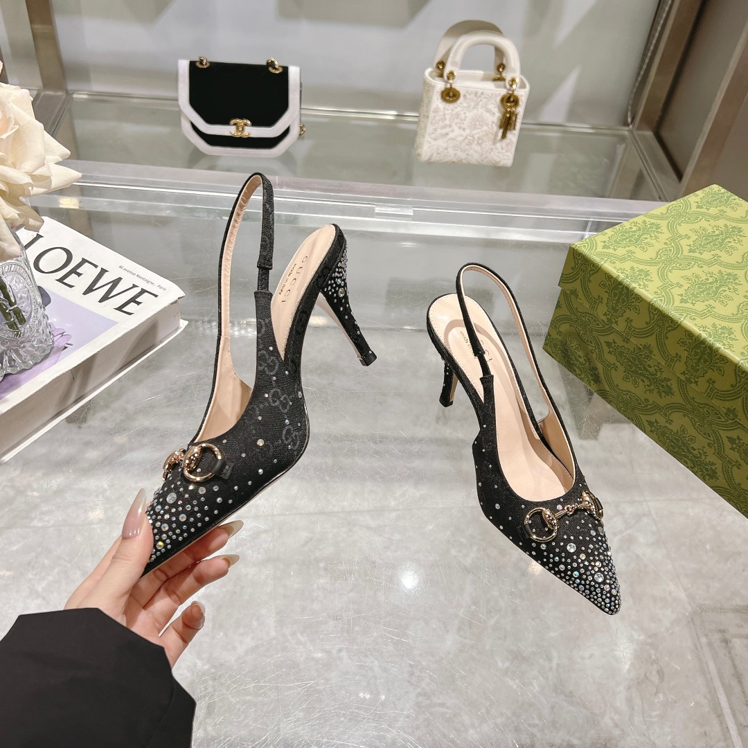 Gucci Horse bit fastener multi-faceted crystal sandals high heels