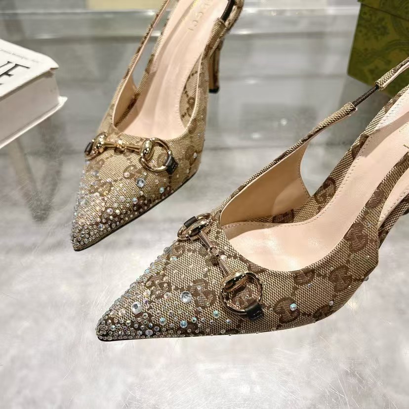 Gucci Horse bit fastener multi-faceted crystal sandals high heels