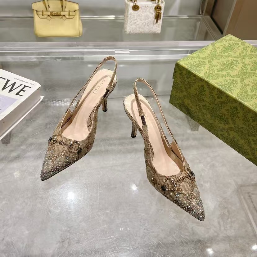 Gucci Horse bit fastener multi-faceted crystal sandals high heels