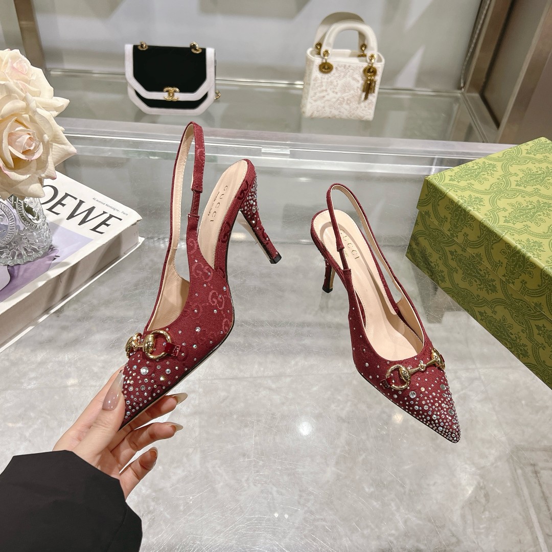 Gucci Horse bit fastener multi-faceted crystal sandals high heels