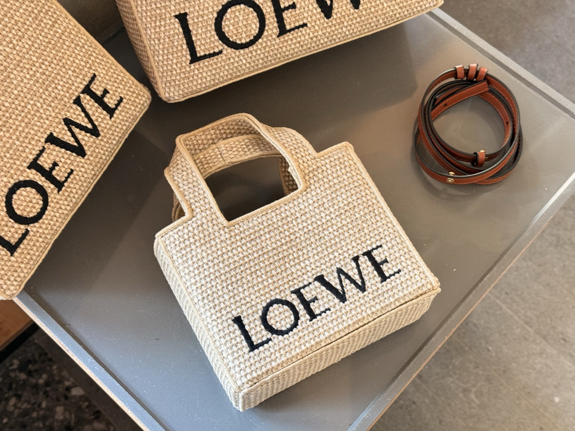 Loewe Anagram Basket  bag Embroidered Woven Shopping Bag