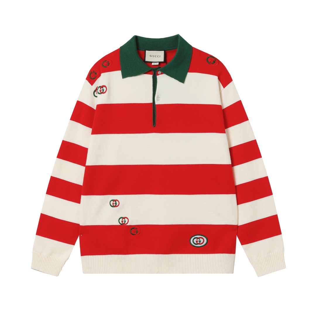 GUCCI Knitted Logo Embroidery Round-neck Sweater