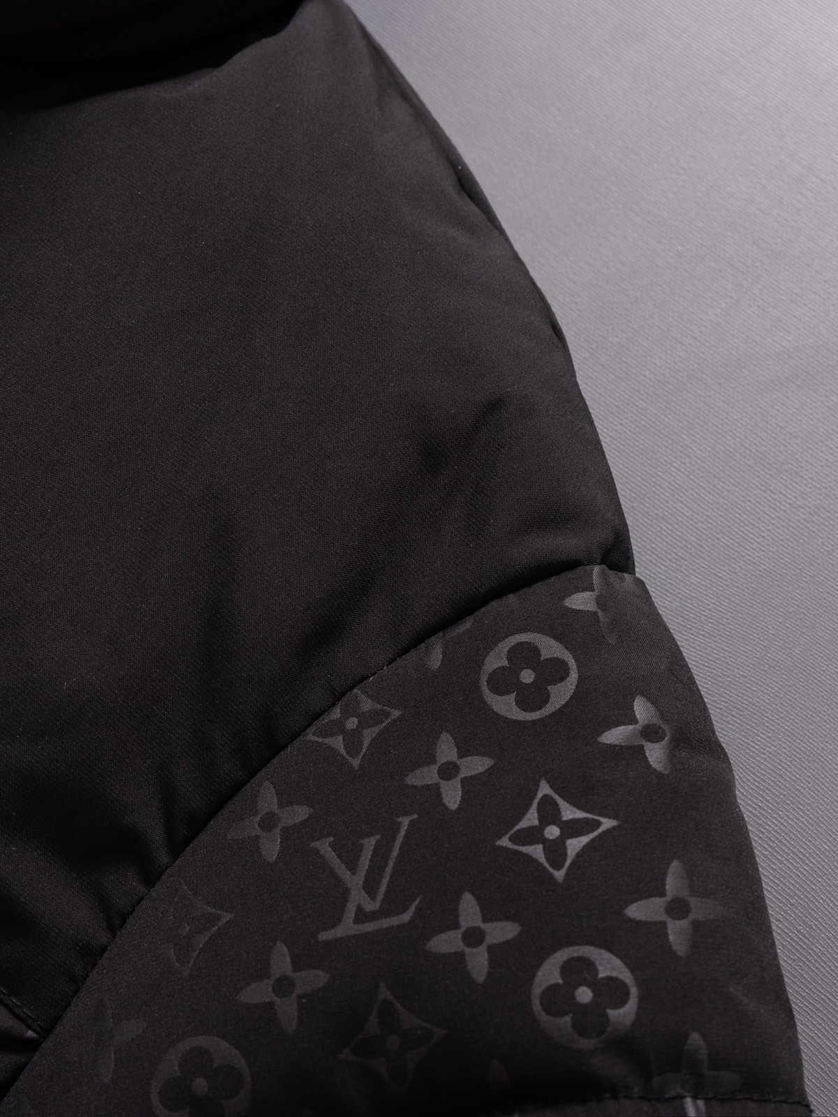 The North Face collaboration with Louis Vuitton (LV) in a cotton jacket.