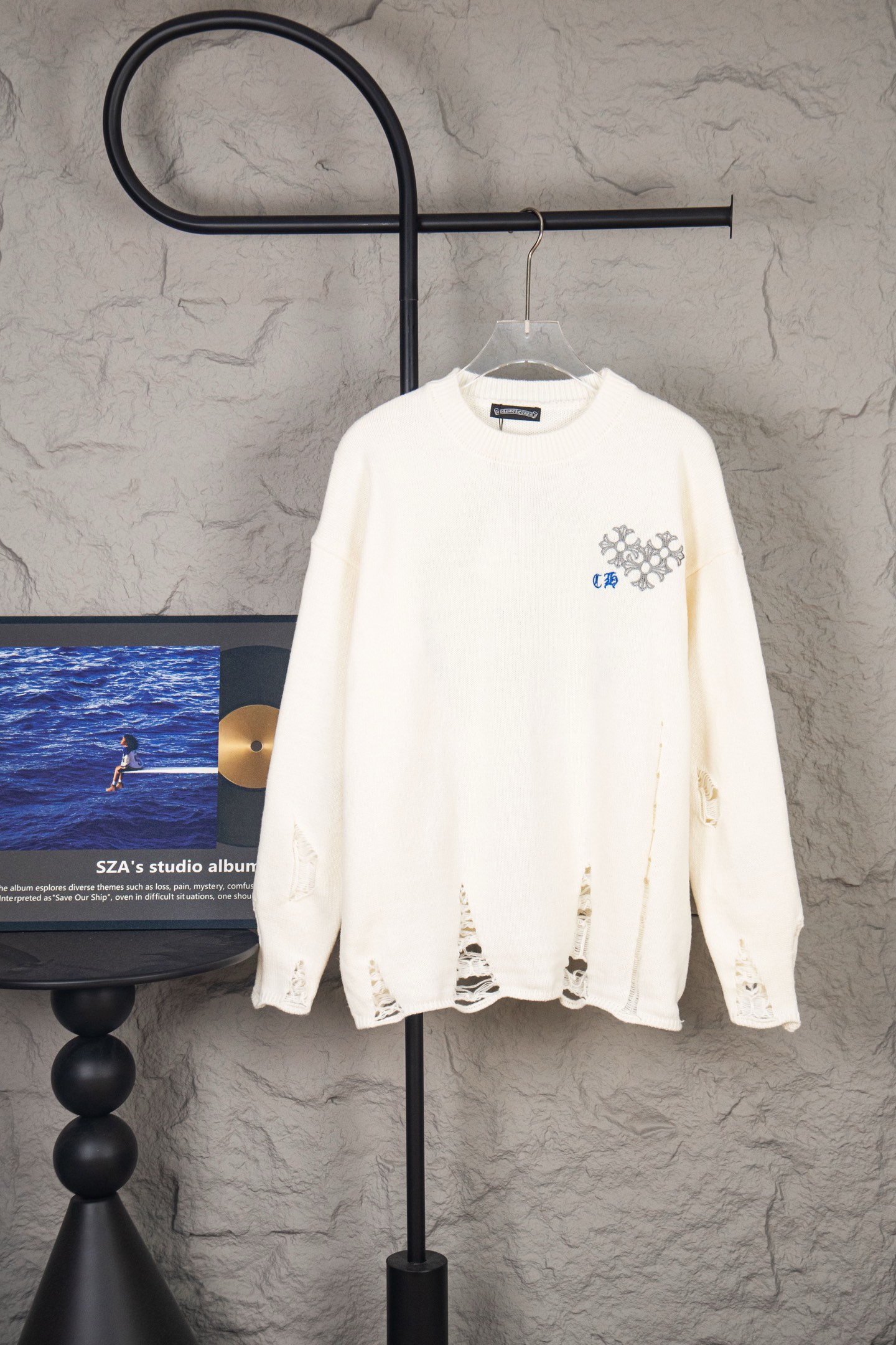 Chrome Hearts CH Embroidered holey knitted sweater pullover
