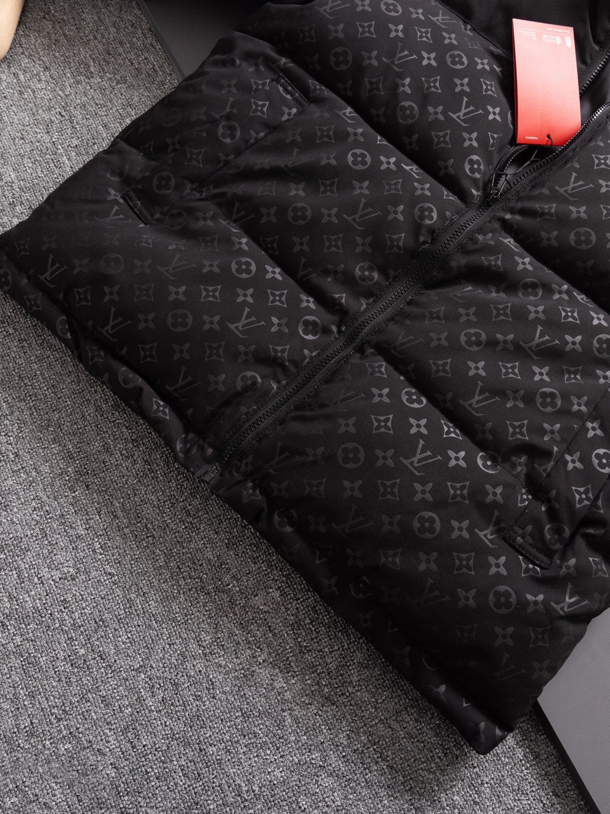 The North Face collaboration with Louis Vuitton (LV) in a cotton jacket.