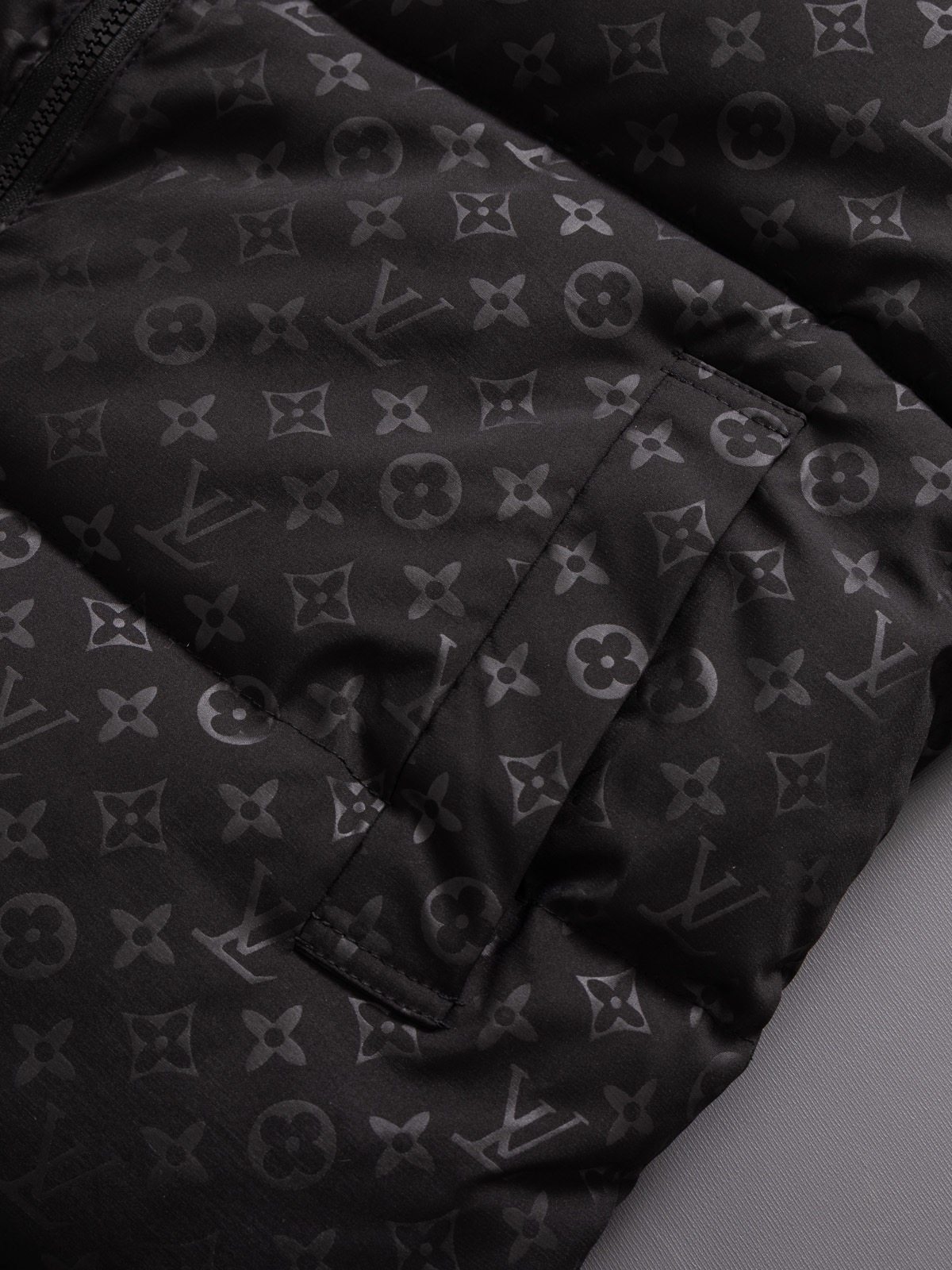 The North Face collaboration with Louis Vuitton (LV) in a cotton jacket.