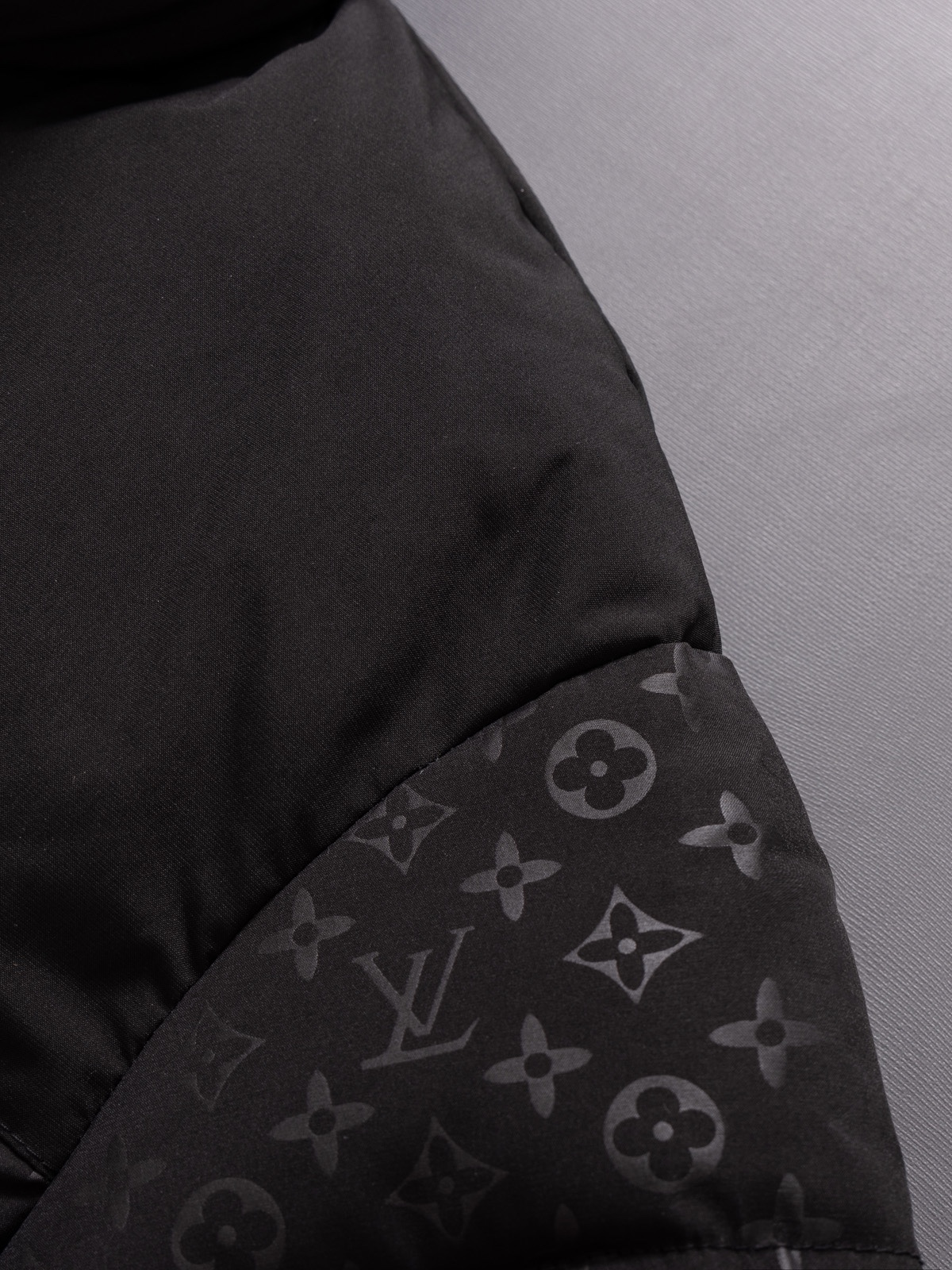 The North Face collaboration with Louis Vuitton (LV) in a cotton jacket.