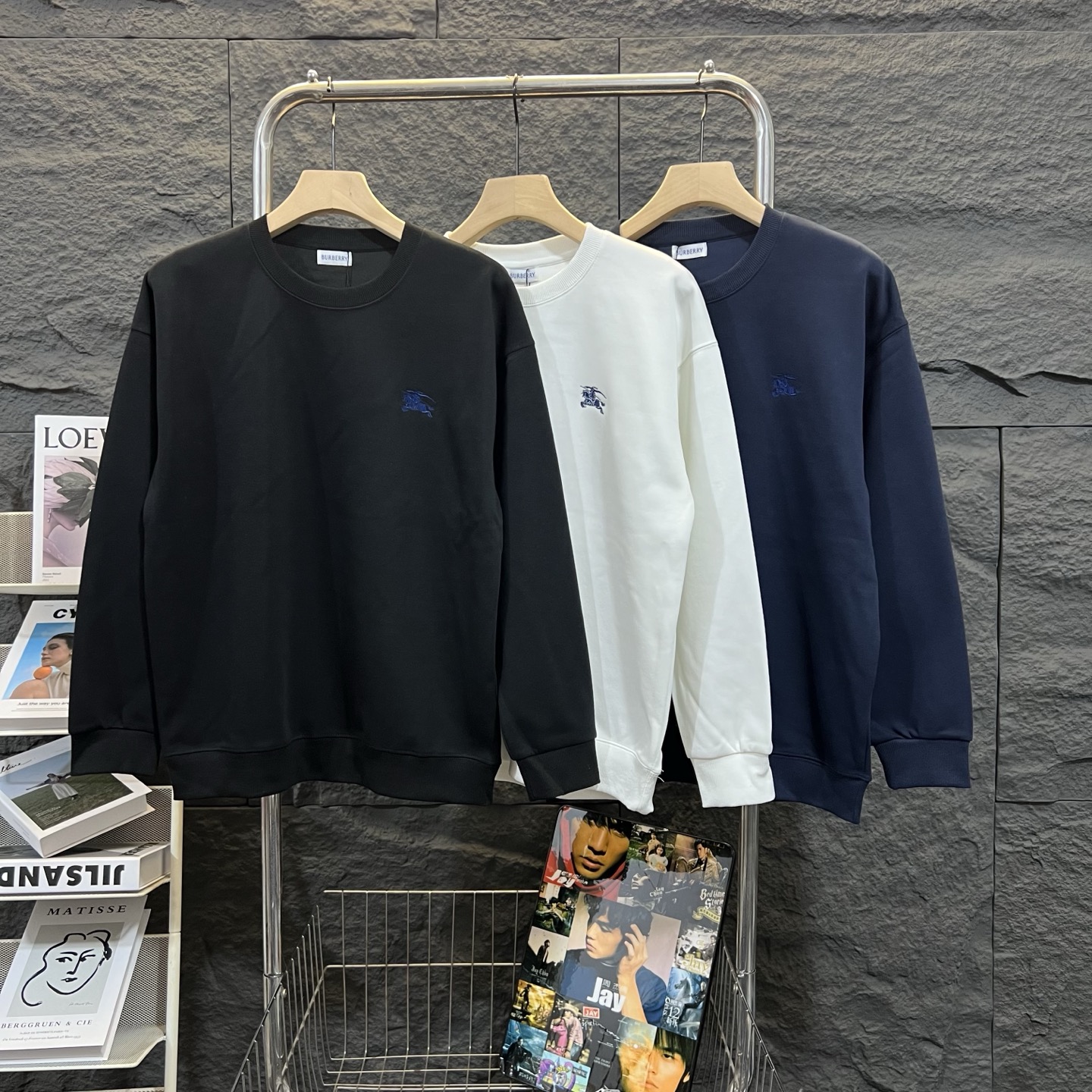 Burberry Blue Warhorse Embroidered Crew Neck Sweatshirt