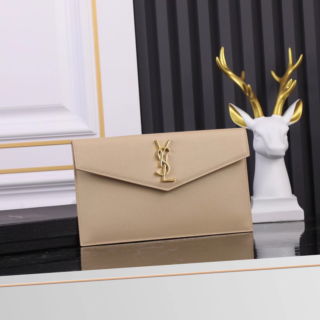 YSL Uptown Clutch Classic metal logo bag