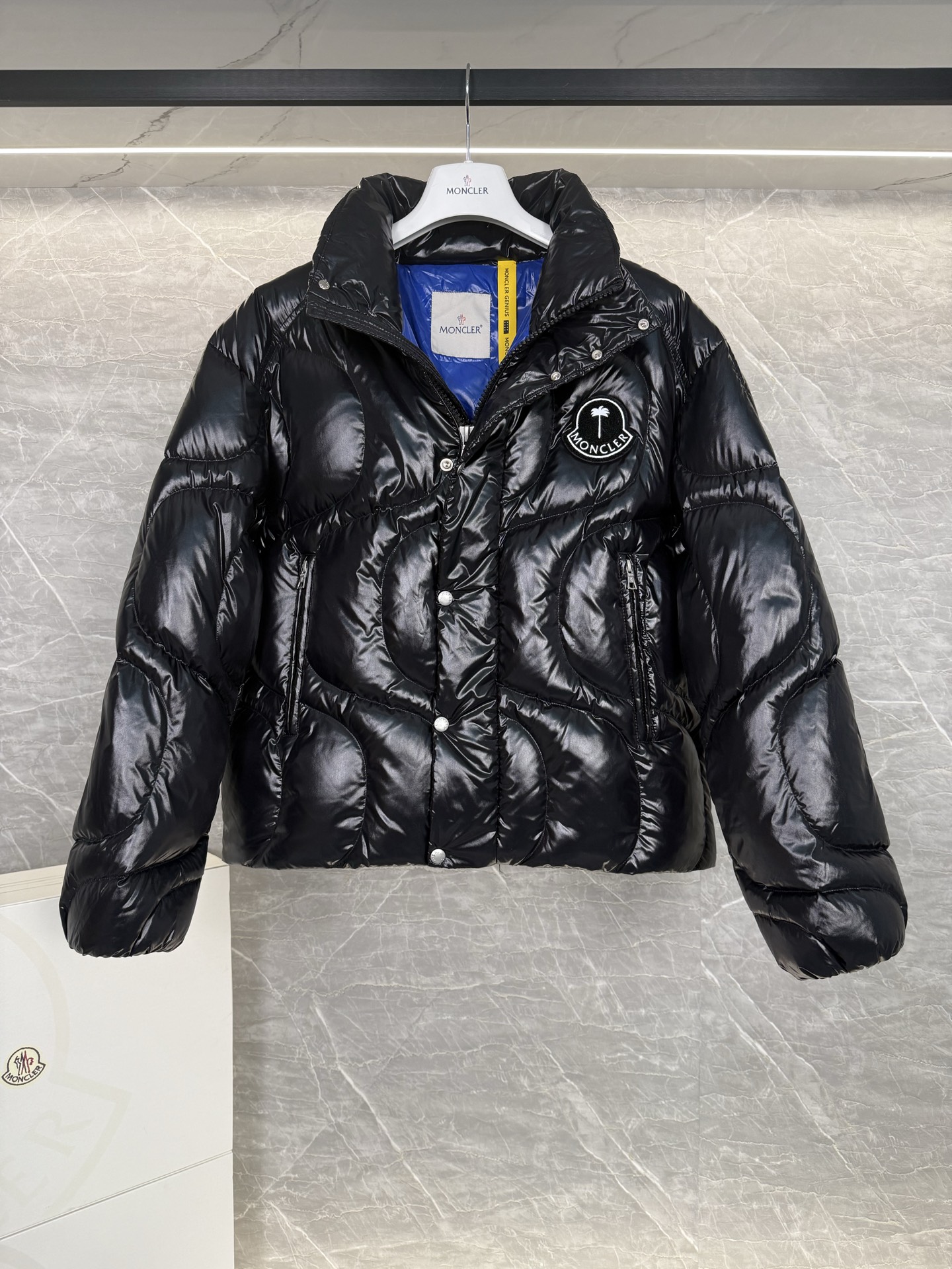 Moncler Palm Angels&Haunani Color-Blocked Stand Collar Short Down Jacket