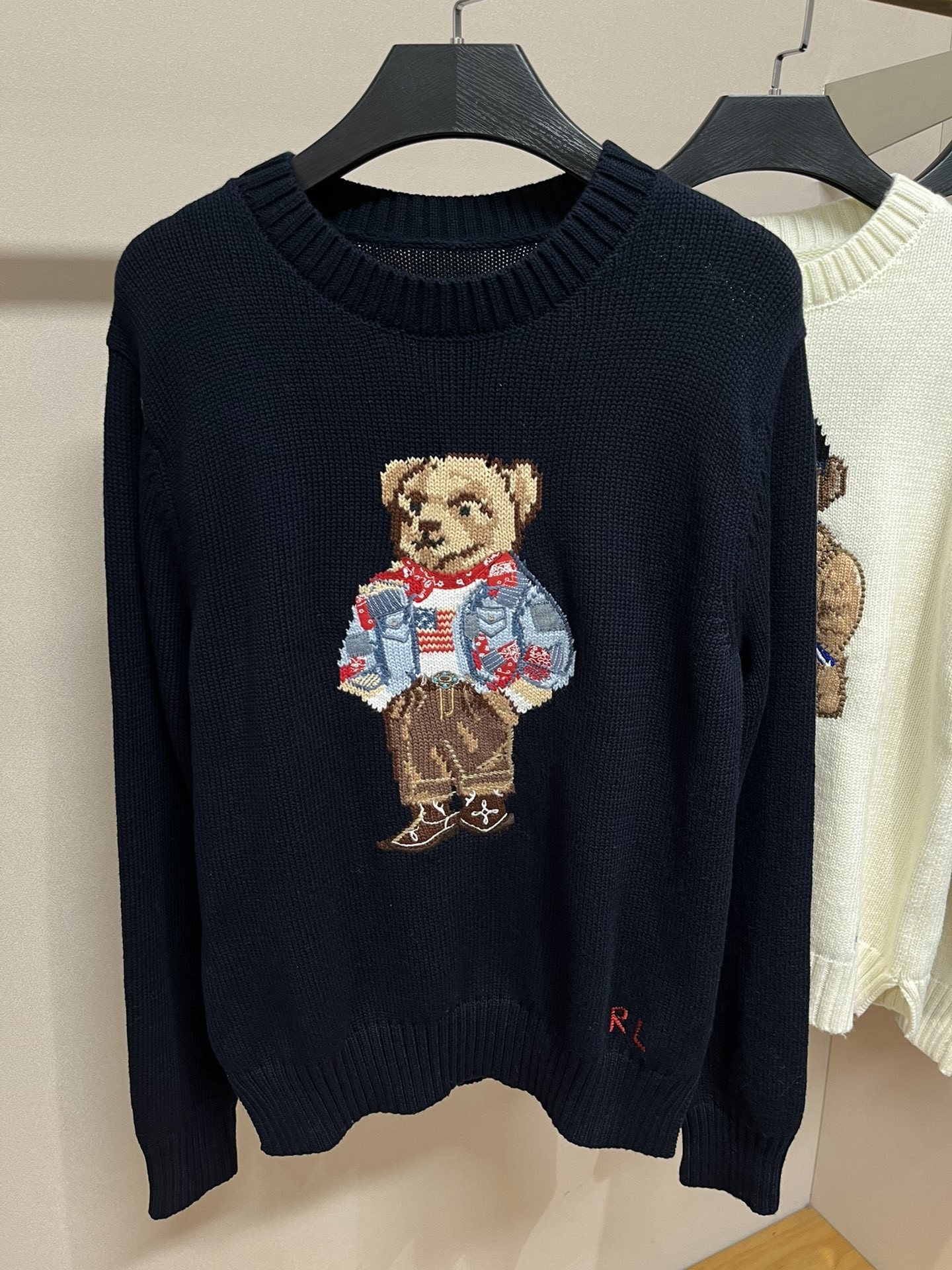 Colorful patchwork teddy bear sweater classic H-line loose fit