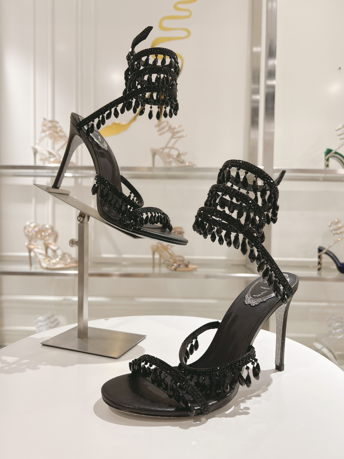 Rene Caovilla RC Snake-Shaped Pendant High-Heeled Stiletto Sandals