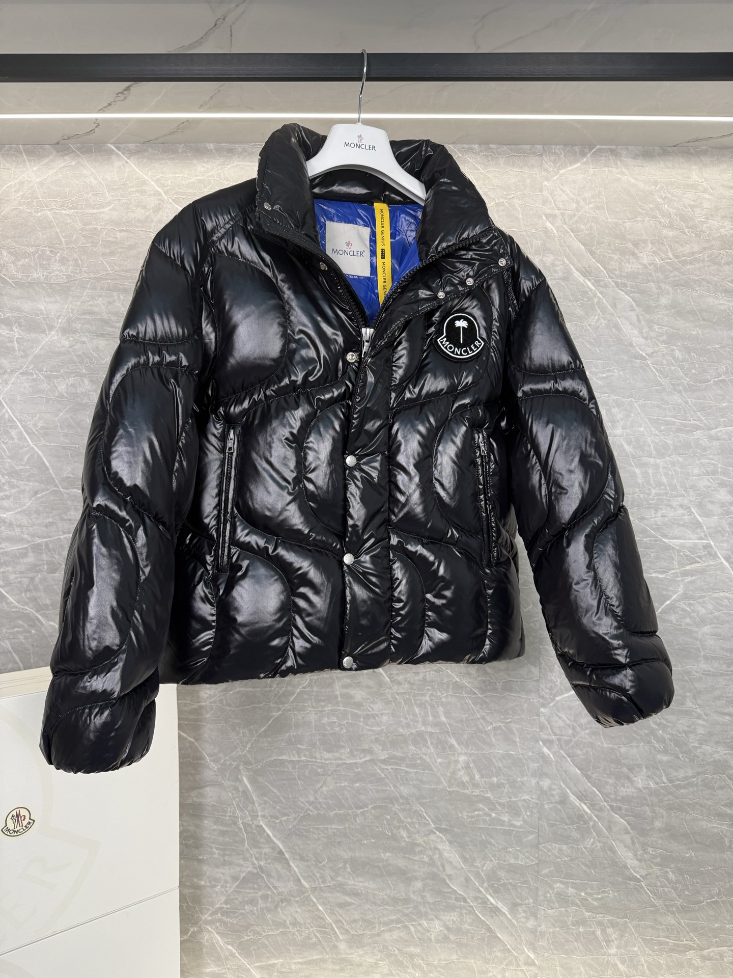 Moncler Palm Angels&Haunani Color-Blocked Stand Collar Short Down Jacket