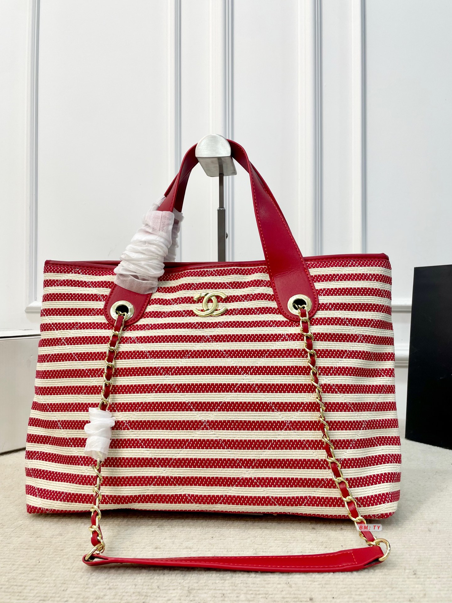 Chanel 26C striped woven bag