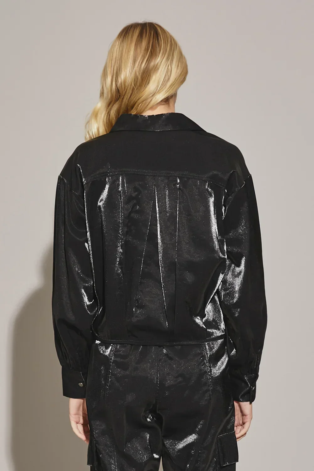 Liquid Metal Oversized Button Snap Metallic Glamour Top