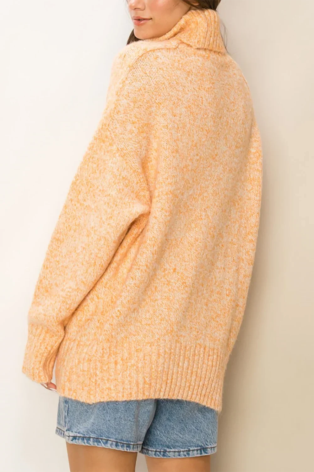 Chunky Knit Mock Neck Long Sleeve Oversized Cozy Speckled Pullover Sweater