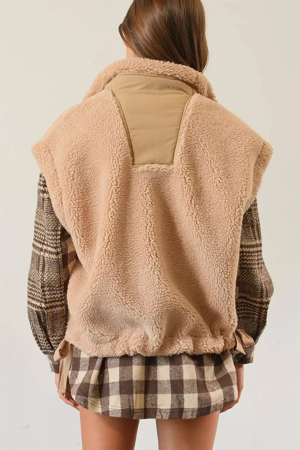 Cozy Beige Sherpa Fleece Teddy Bear Oversized Neutral Layering Vest