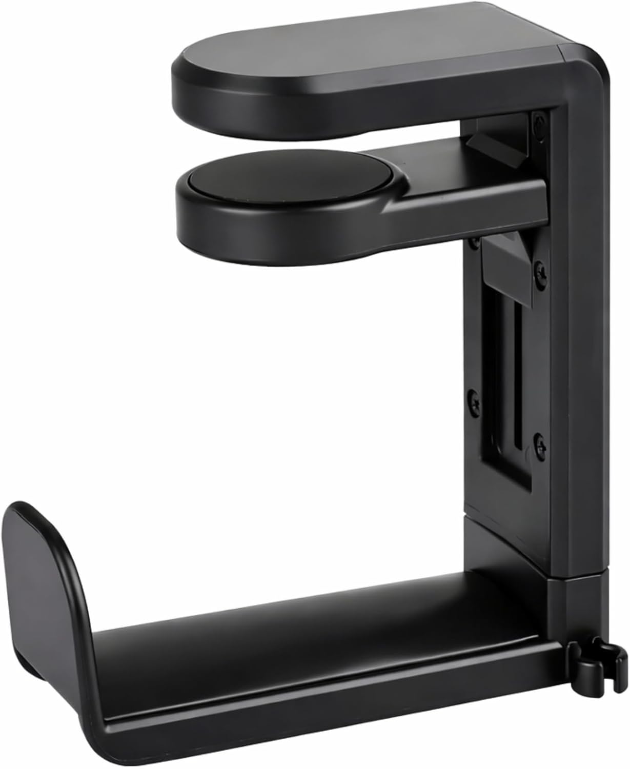 Rotating Headphone Stand - PC Gaming Headset Holder, Adjustable Clamp-on Under Desk Hanger With 360 Degree Swivel & Cable Clip Organizer - Black