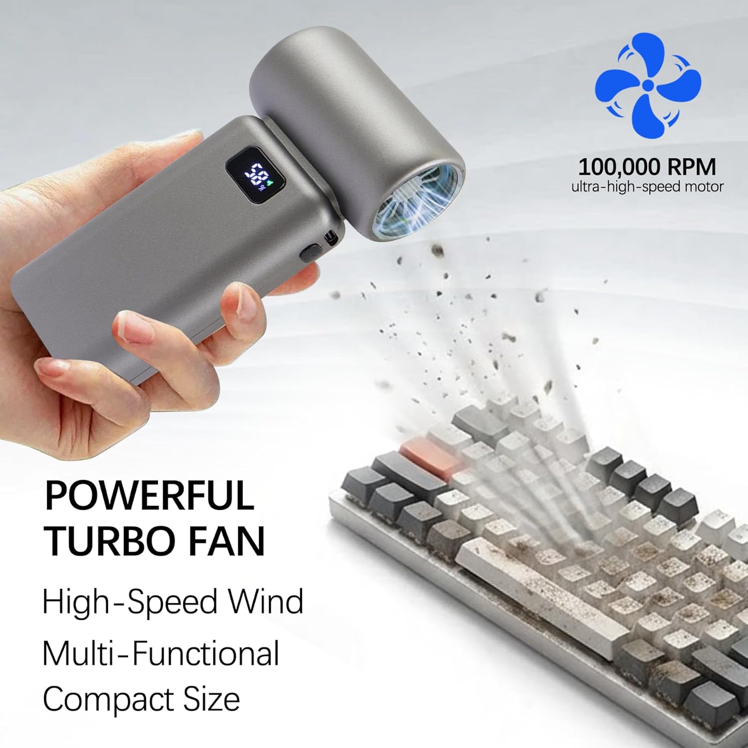 Air Duster – 100000RPM Cordless Violent Fan Blower with 5-Speed Settings, Fast Charging, Brushless Motor, Dust Removal for Car, PC, Keyboard, Home, Outdoor Use