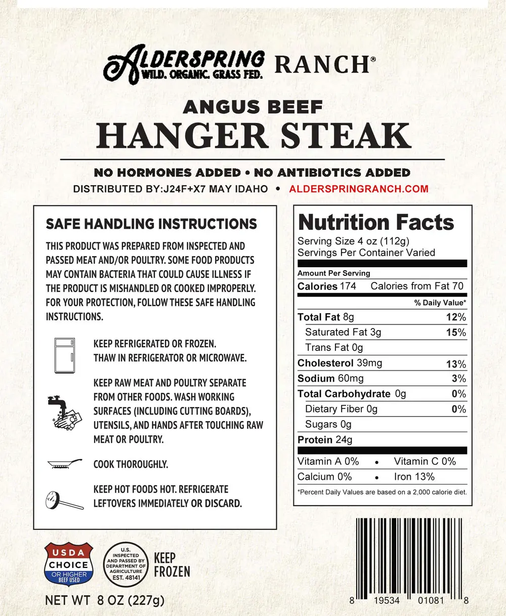 USDA CHOICE OR HIGHER HANGER STEAK