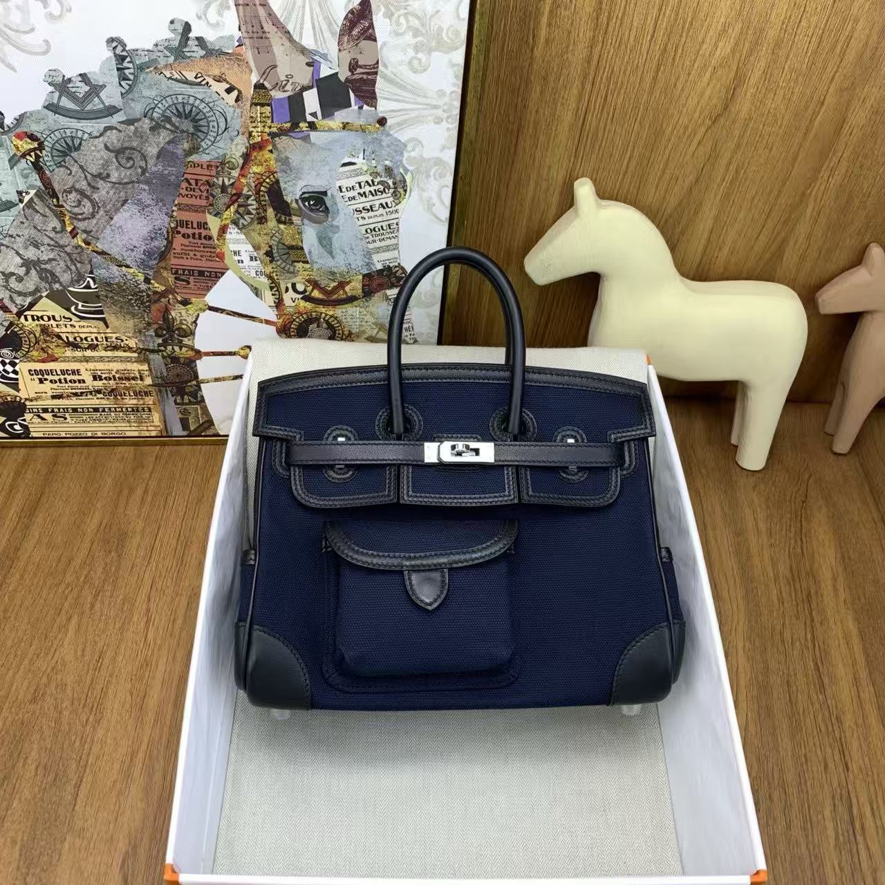 HERMÈS Limited Edition Birkin Cargo 25-35 in Gold Swift leather and Canvas with Palladium hardware