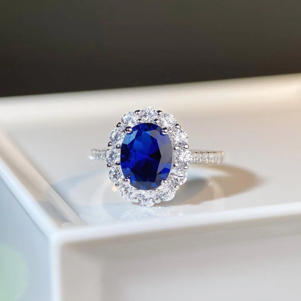 S925 Sterling Silver Sapphire Ring Female Pigeon Egg Dan