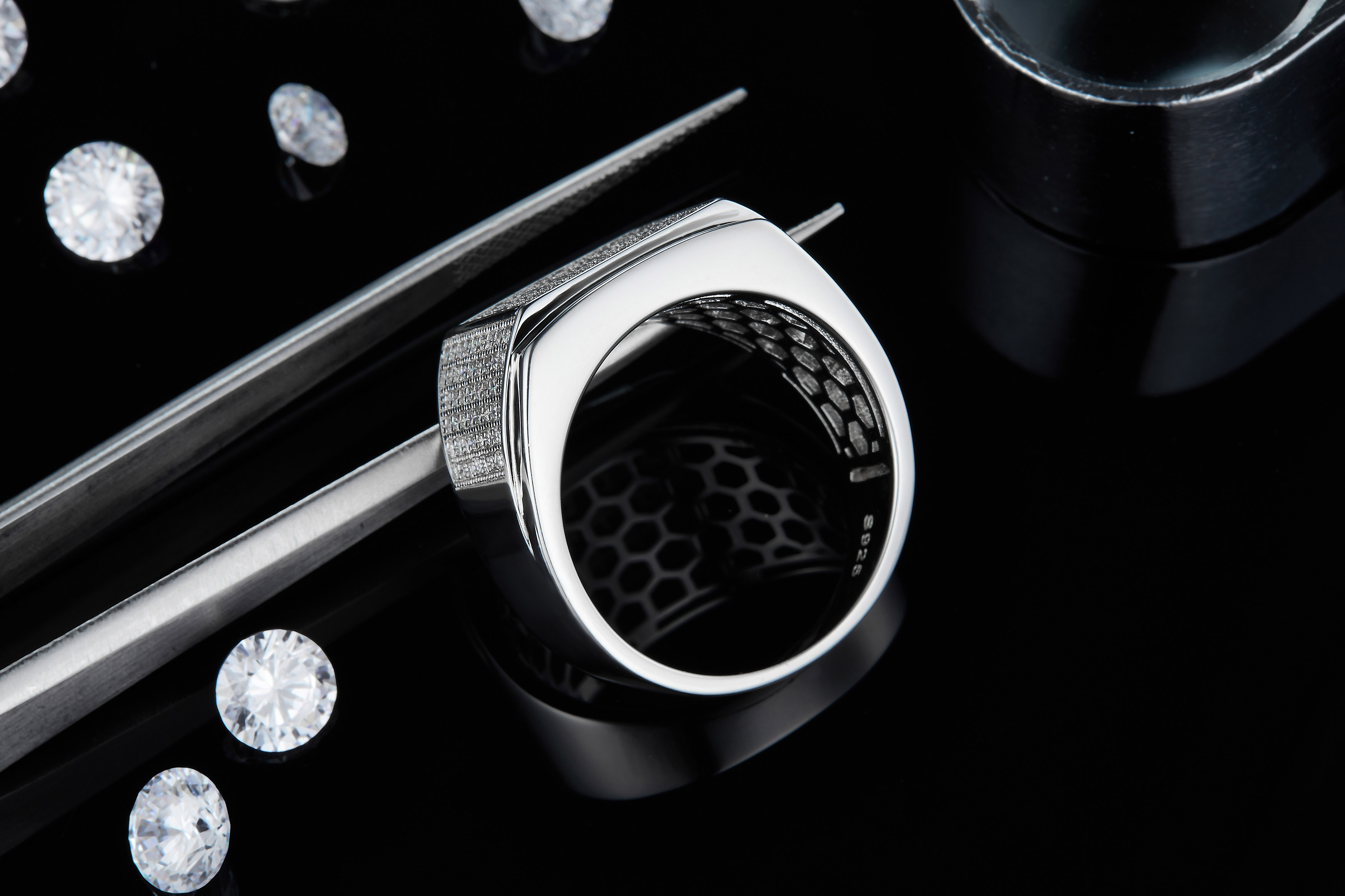 S925 silver plated white gold moissanite men's ring criolite D grade 1 carat