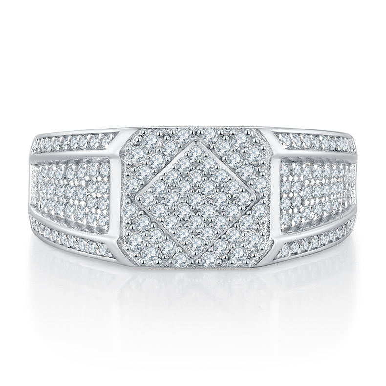 S925 silver plated white gold moissanite men's ring criolite D grade 0.94 carat