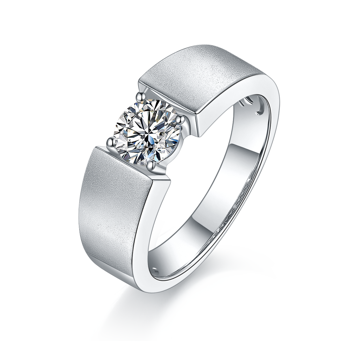 M82A S925 Silver Plated White Gold Moissan Diamond Men's Ring 1 Carat Grade D