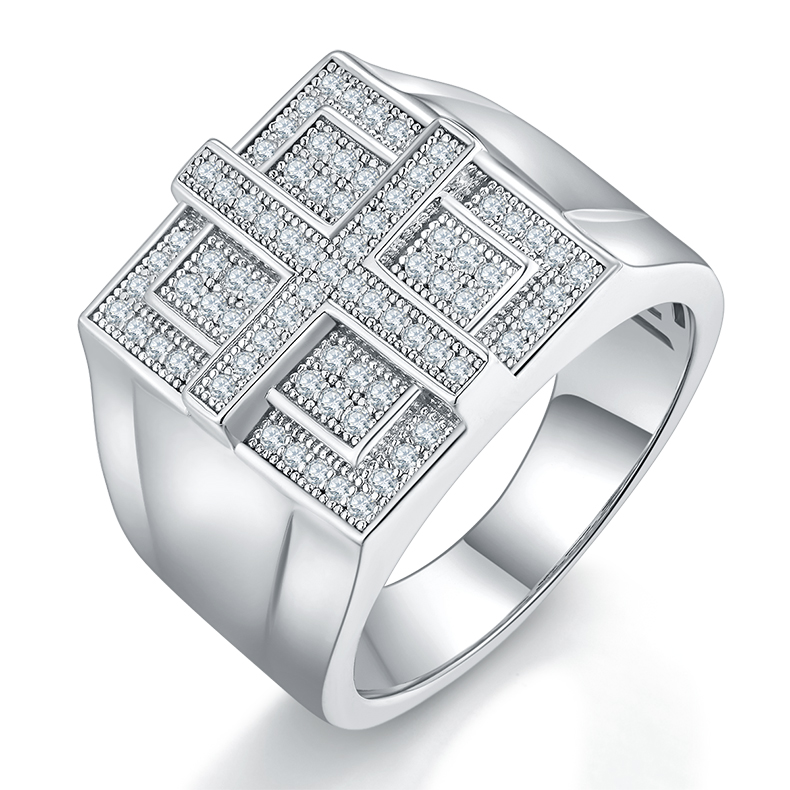 S925 silver plated white gold moissanite men's ring criolite D grade 0.53 carat