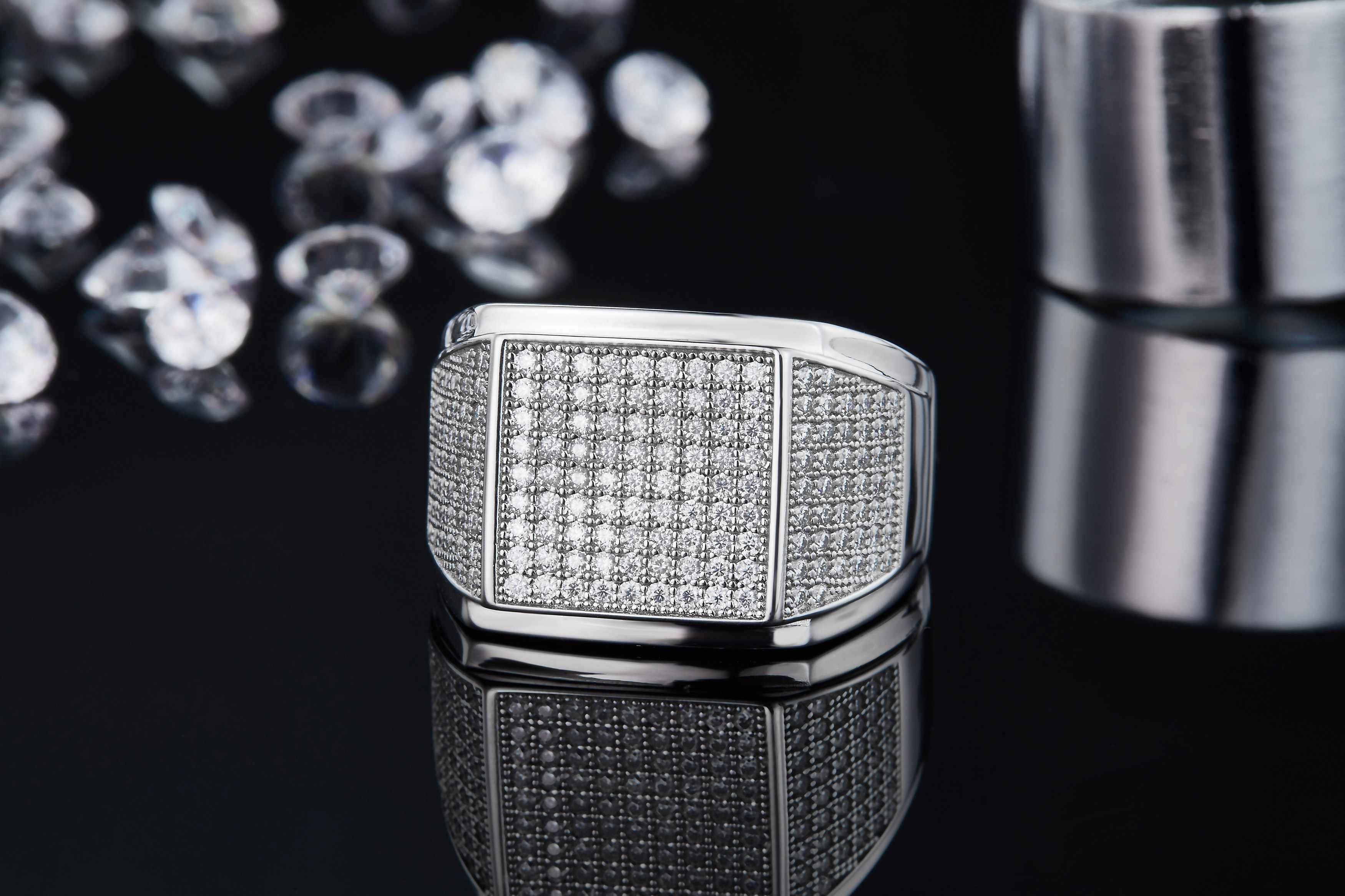 S925 silver plated white gold moissanite men's ring criolite D grade 1 carat