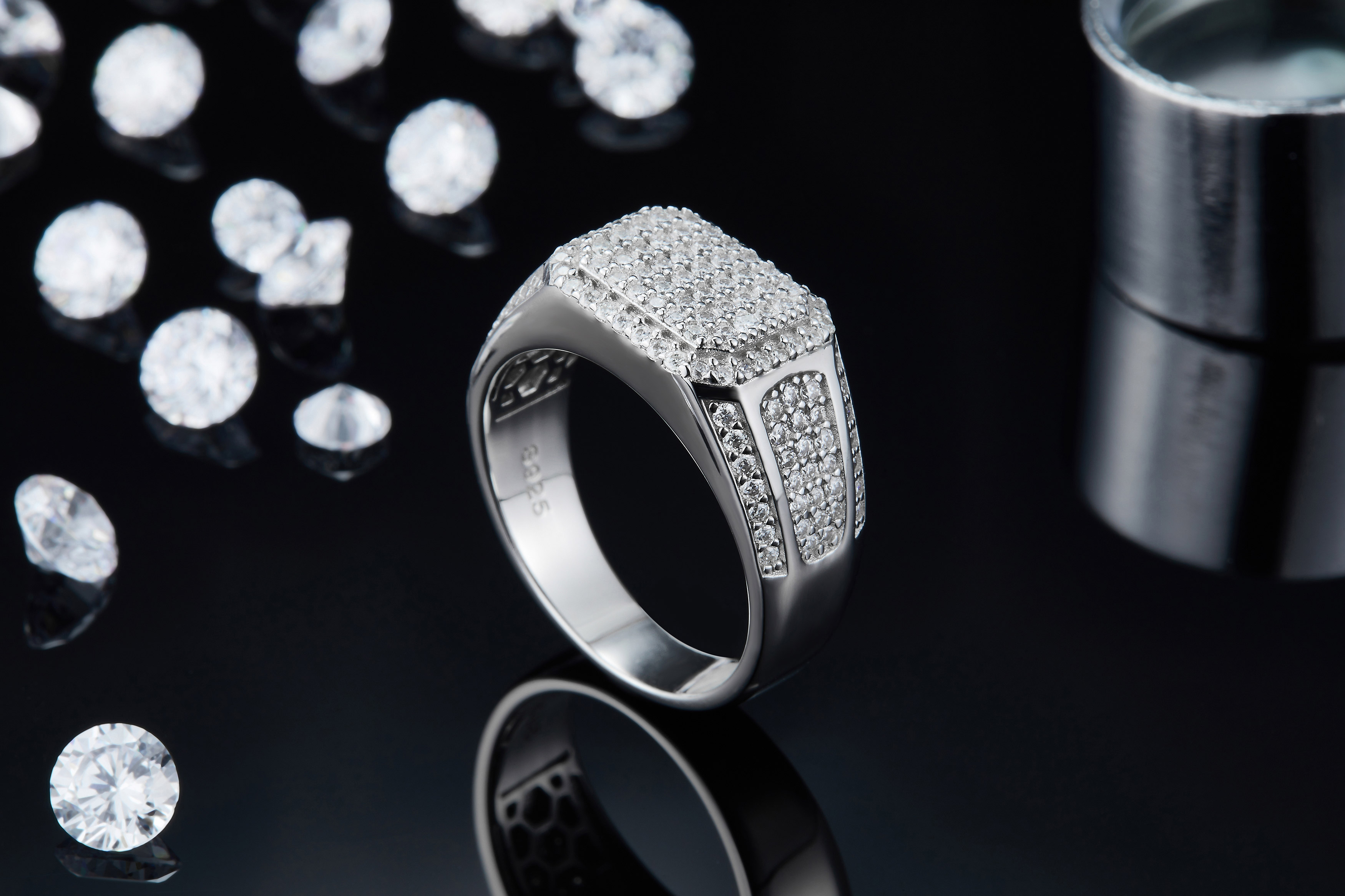 S925 silver plated white gold moissanite men's ring criolite D grade 0.53 carat  M86A