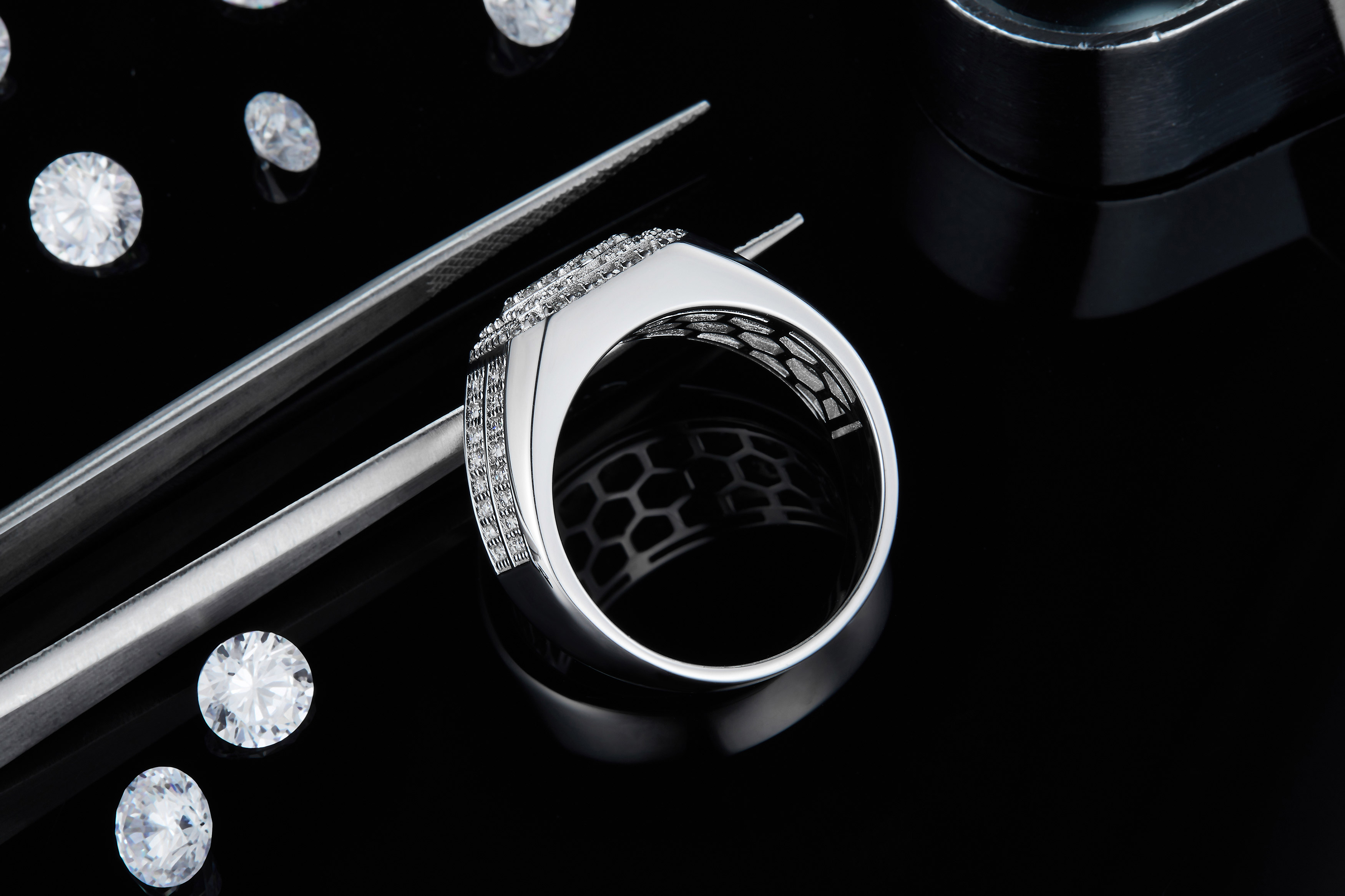 S925 silver plated white gold moissanite men's ring criolite D grade 1 carat