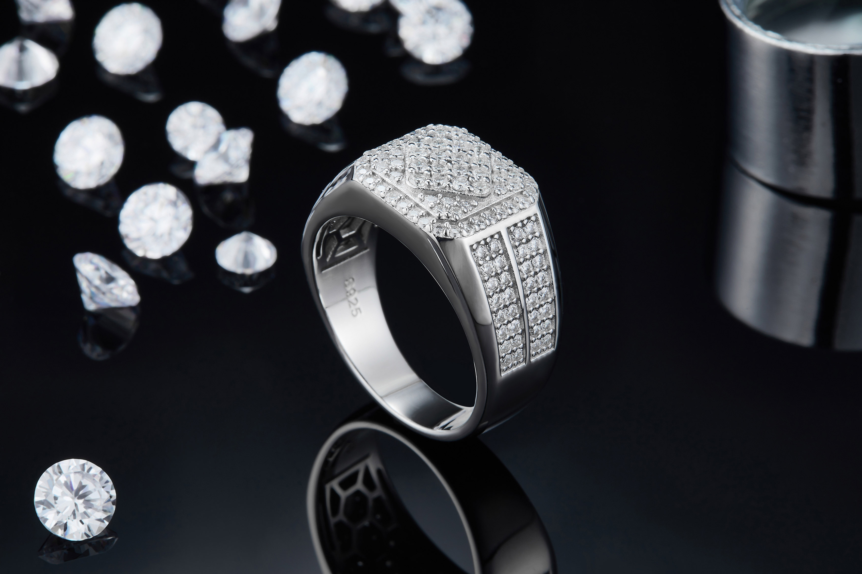 S925 silver plated white gold moissanite men's ring criolite D grade 1 carat