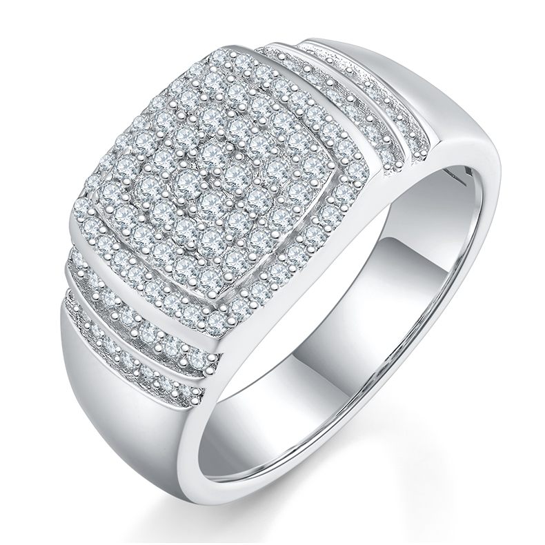 S925 silver plated white gold moissanite men's ring criolite D grade 0.82 carat