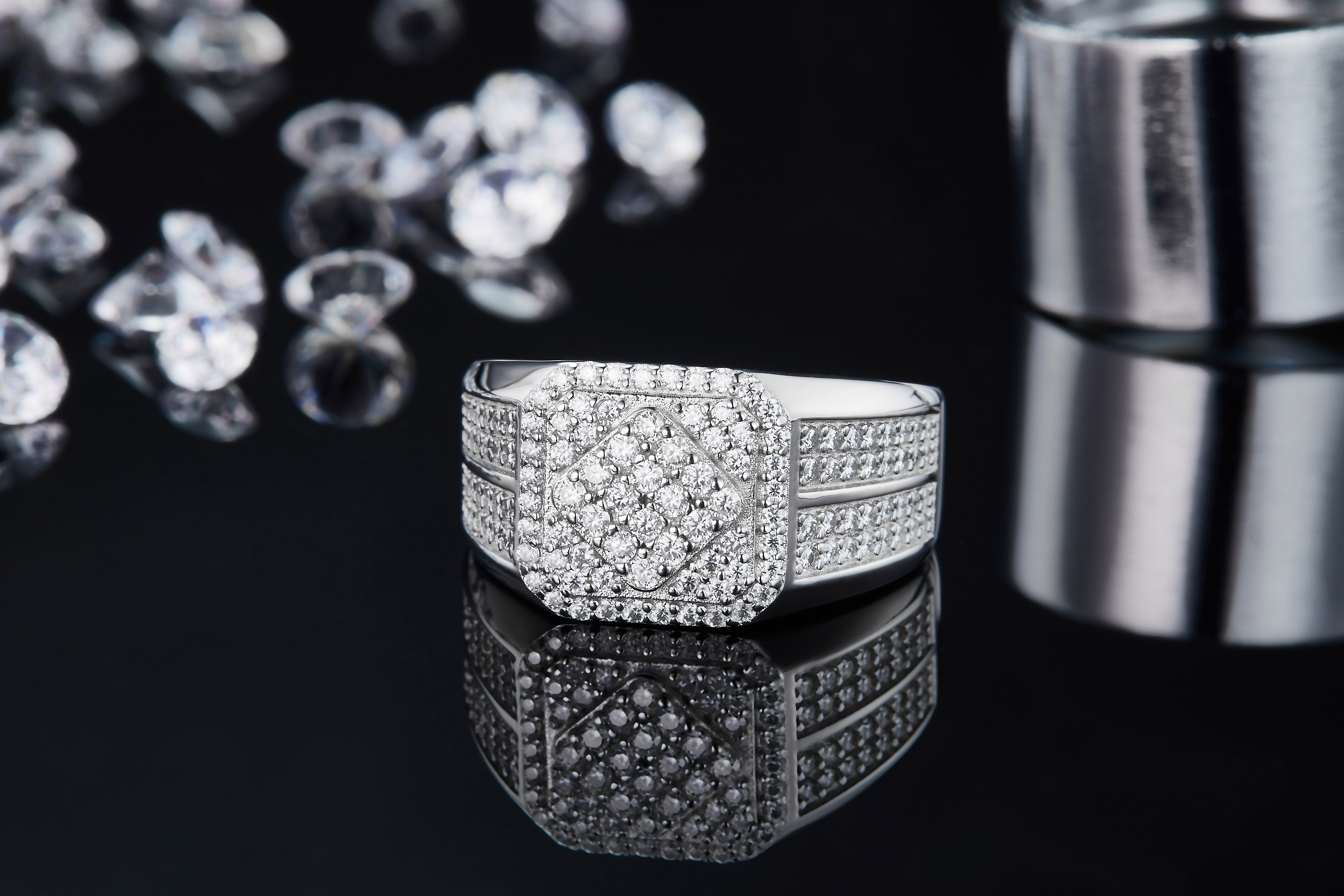 S925 silver plated white gold moissanite men's ring criolite D grade 1 carat