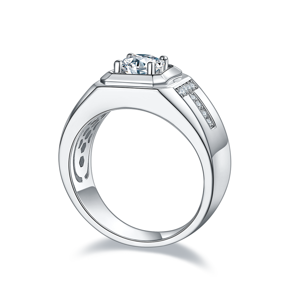 M85A S925 Silver Plated White Gold Moissan Diamond Men's Ring 1 Carat Grade D