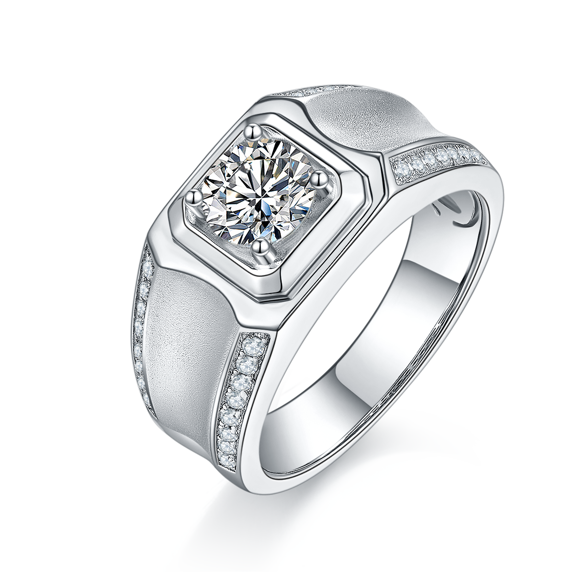 M81A S925 Silver Plated White Gold Moissan Diamond Men's Ring 1 Carat Grade D