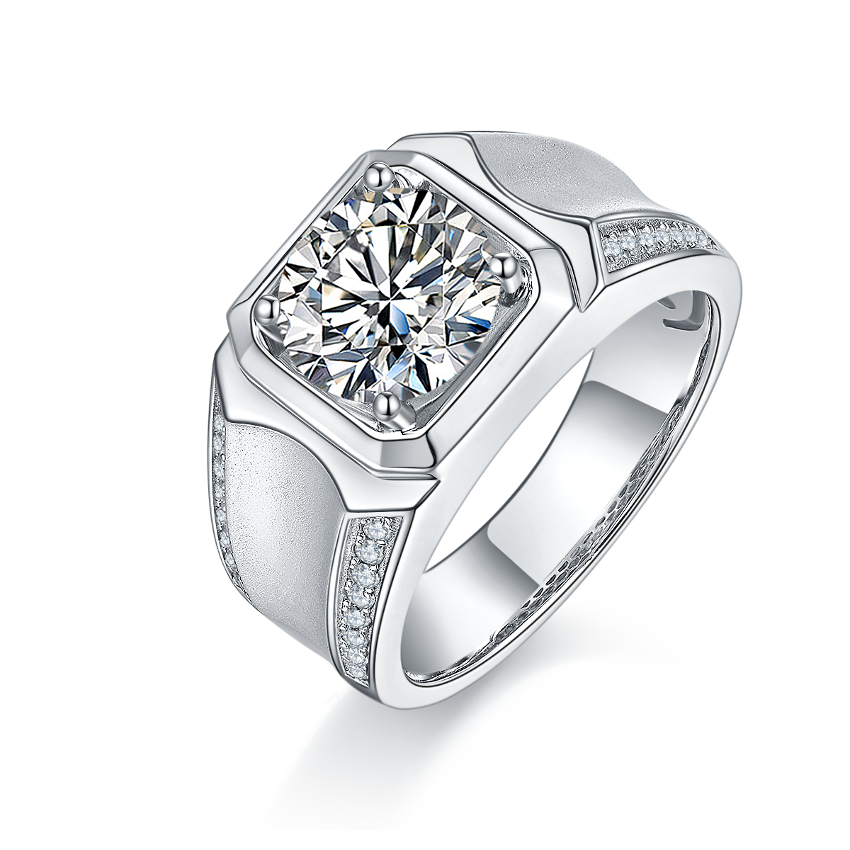M81C S925 Silver Plated White Gold Moissan Diamond Men's Ring 3 Carat Grade D