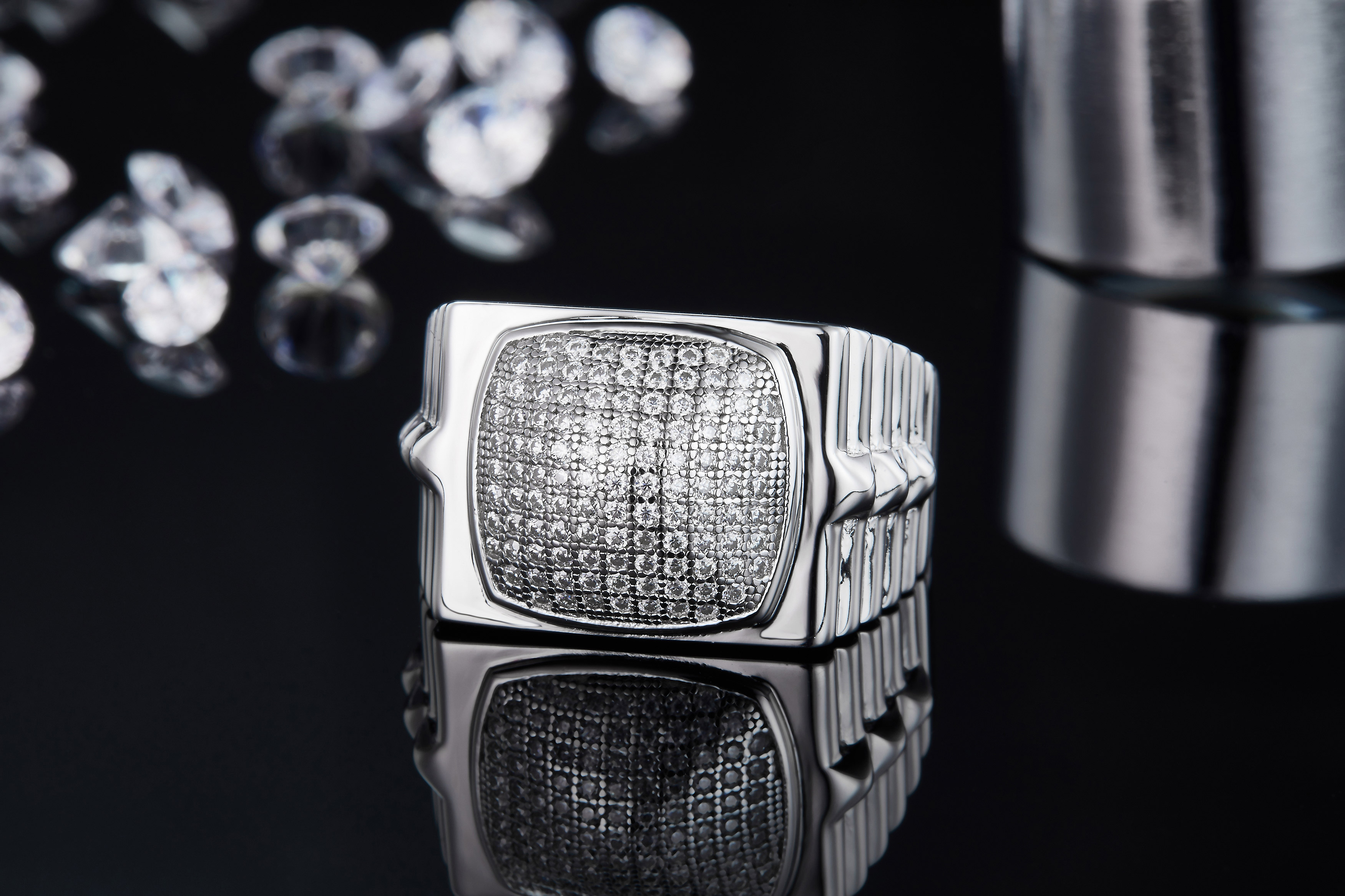 S925 silver plated white gold moissanite men's ring criolite D grade 0.7 carat