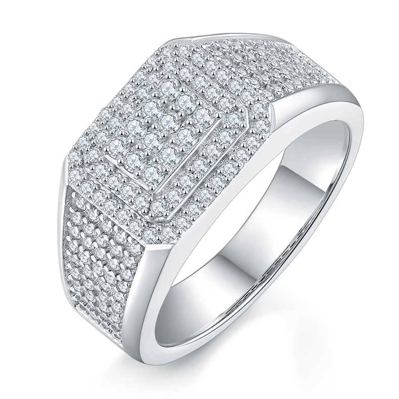 S925 silver plated white gold moissanite men's ring criolite D grade 0.84 carat