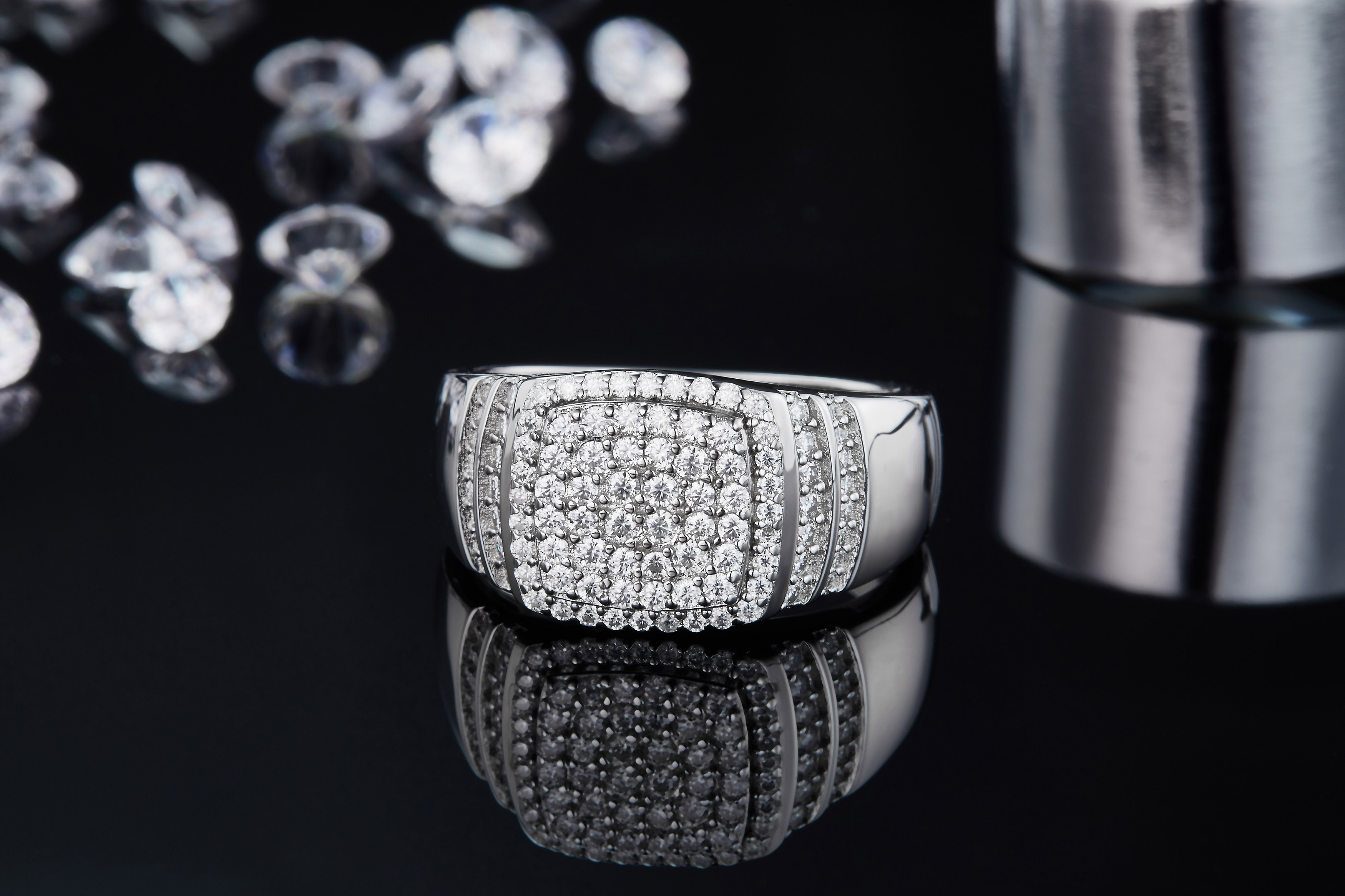 S925 silver plated white gold moissanite men's ring criolite D grade 0.82 carat