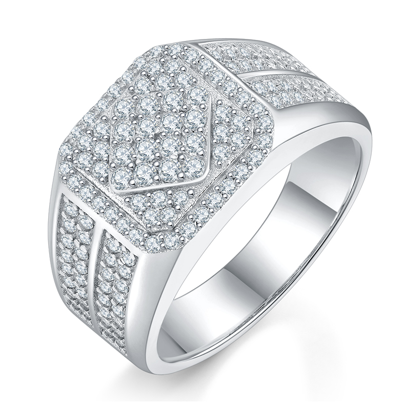 S925 silver plated white gold moissanite men's ring criolite D grade 1 carat
