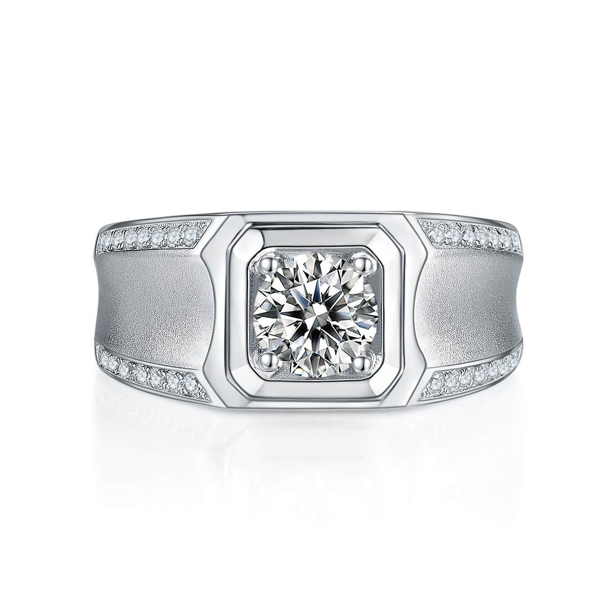 M81A S925 Silver Plated White Gold Moissan Diamond Men's Ring 1 Carat Grade D