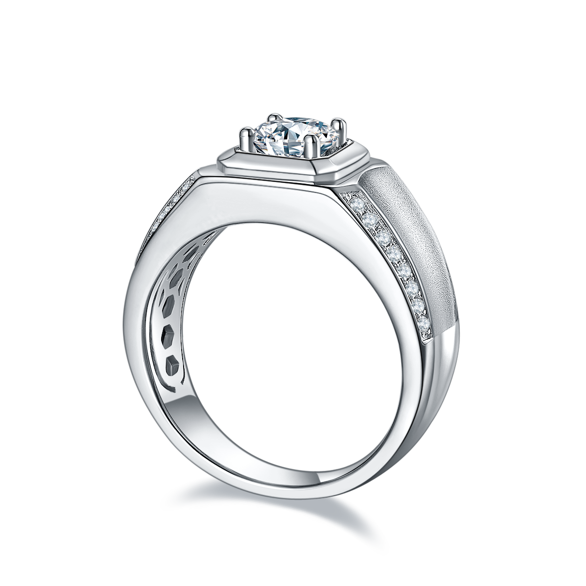 M81A S925 Silver Plated White Gold Moissan Diamond Men's Ring 1 Carat Grade D