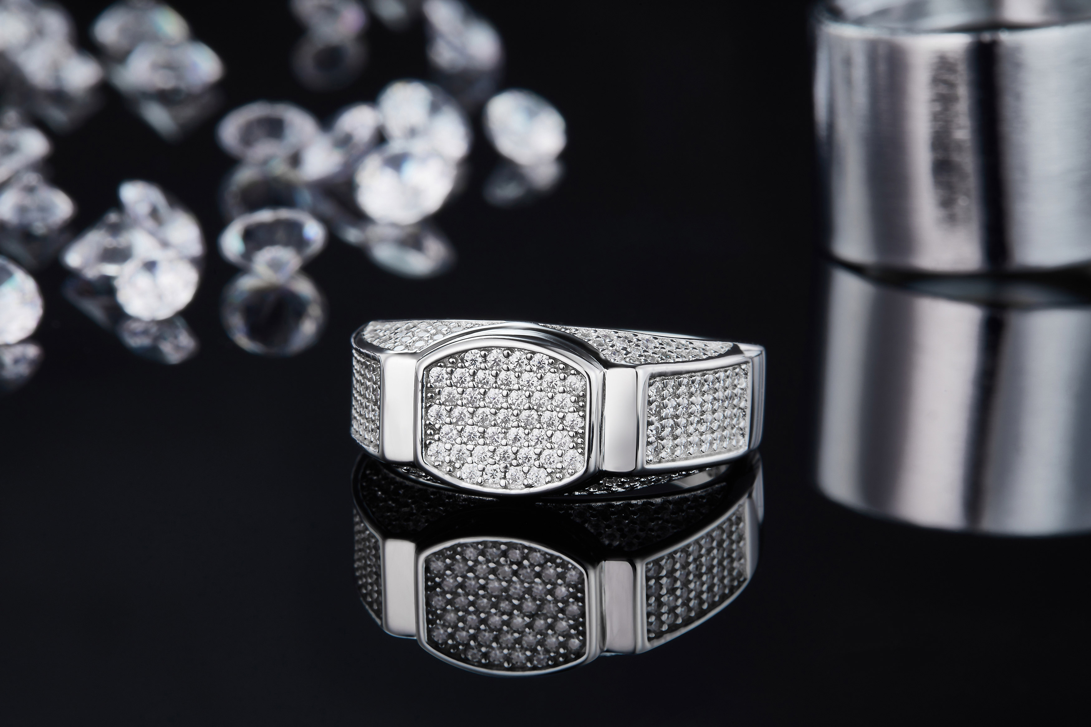 S925 silver plated white gold moissanite men's ring criolite D grade 0.95 carat